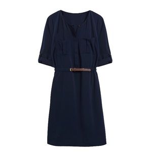 Skies Are Blue Delaine Navy Belted Dress